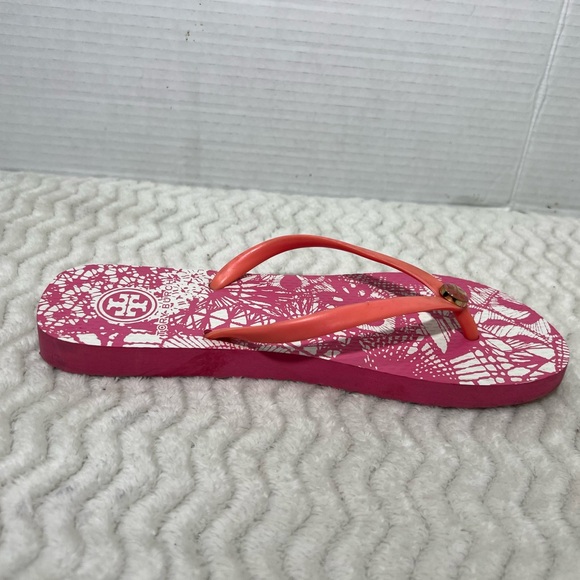 Tory Burch Women’s Size 6.5M Pink Floral Rubber Beach Flip Flop EUC - Picture 9 of 11